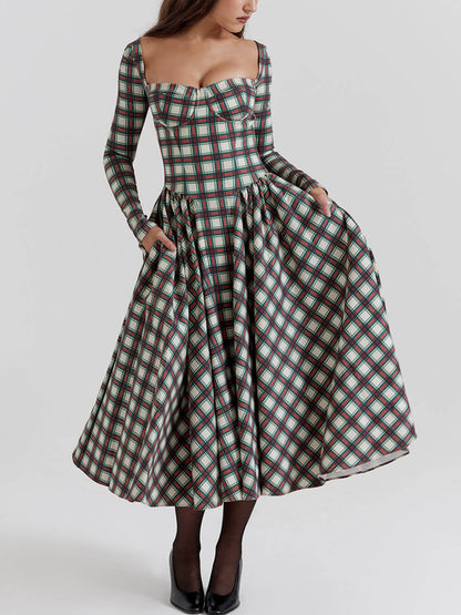 Red tartan midi corset dress