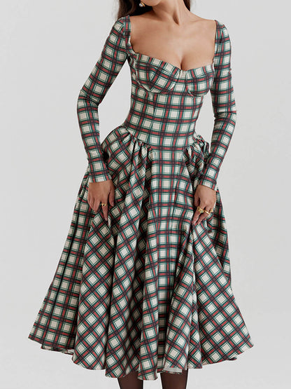 Red tartan midi corset dress