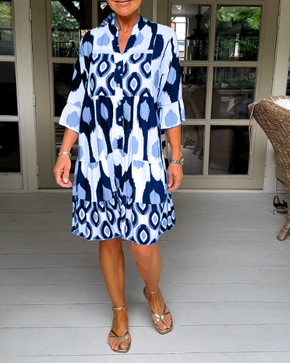 ELVINA | Printed Dress with 3/4 Sleeves and A-Line Cut for an Elegant and Relaxed Look