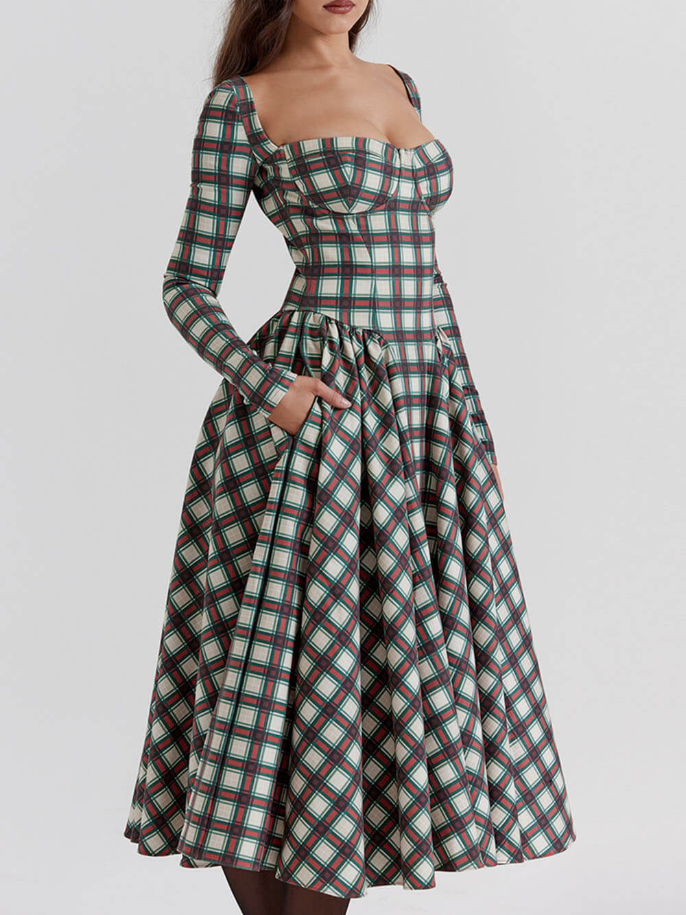Red tartan midi corset dress