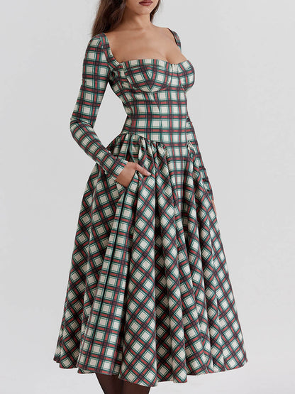 Red tartan midi corset dress