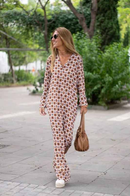 GABRIELLA | Long Dress with Geometric Print and Elegant Cut for Any Occasion