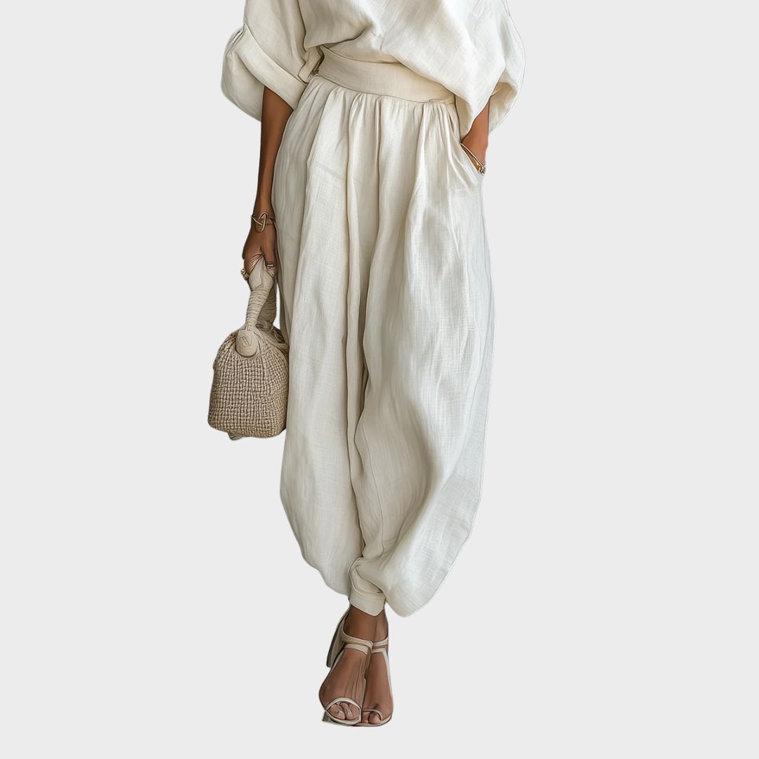 Ginevra | Premium two-piece linen set with off-the-shoulder design