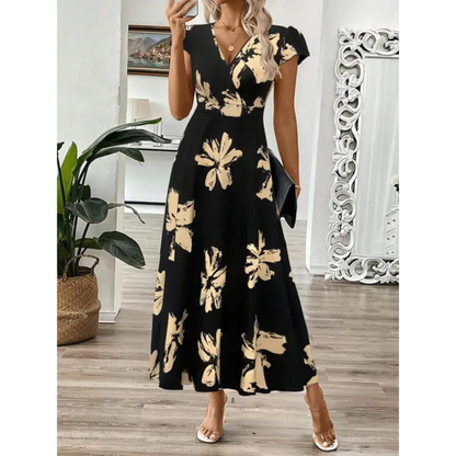 CLARA | Floral Maxi Dress with Wrap V-Neckline for Elegant Everyday Wear