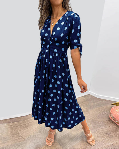 CATERINA | Midi Dress with V-Neck and Timeless Polka Dot Print