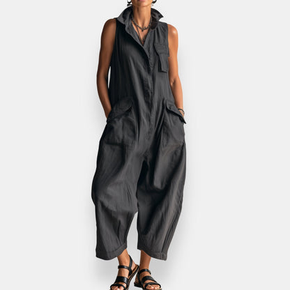 RYKER | Sleeveless Cargo Jumpsuit with Collar and Flap Pockets