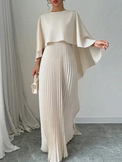 Maravelle™ | Elegant Pleated Cape Maxi Dress