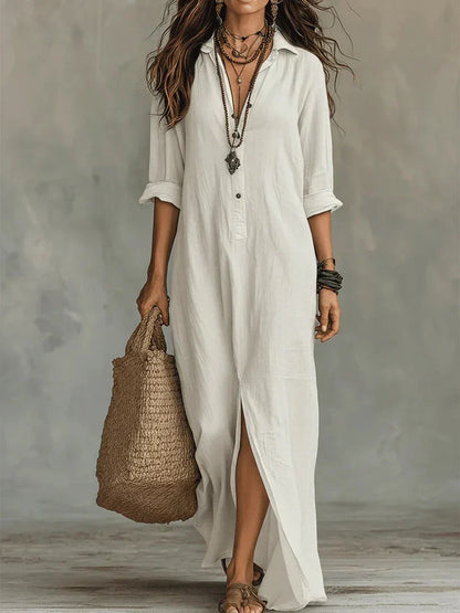 Céline™ | Black Loose Maxi Dress with Buttons