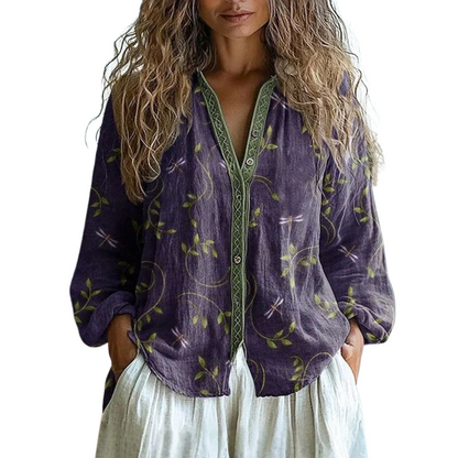 Nona™ - Vintage Leaf Print Blouse