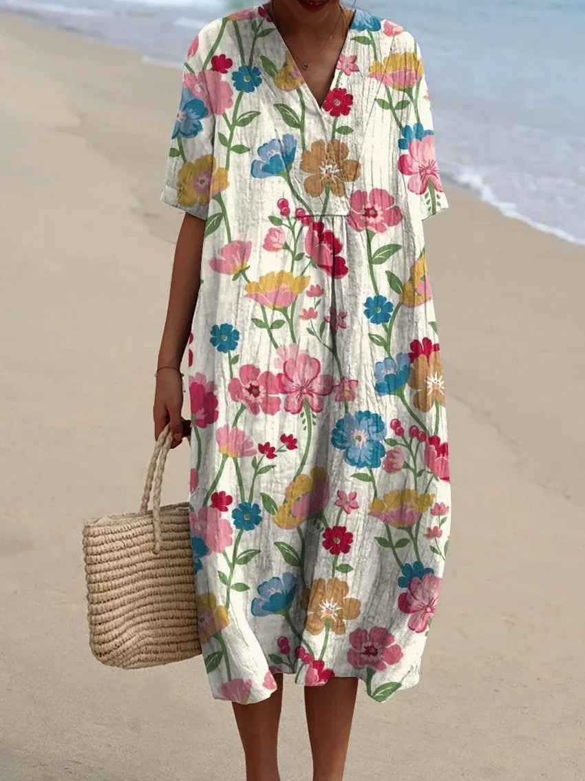Sammy - Vintage Floral Art Flowy Casual Dress