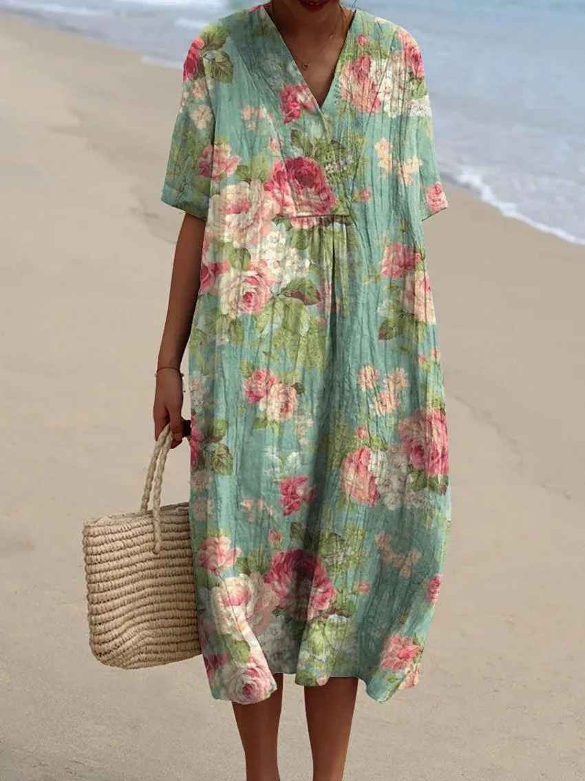 Sammy - Vintage Floral Art Flowing Casual Dress