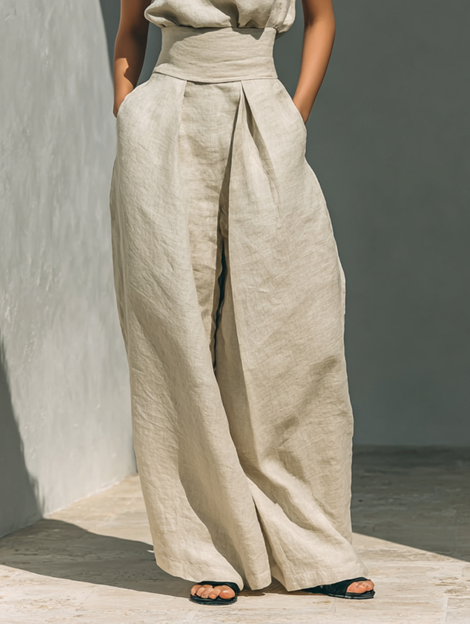 Lili – Minimalist cotton and canvas set: tank top and wide-leg pants for women