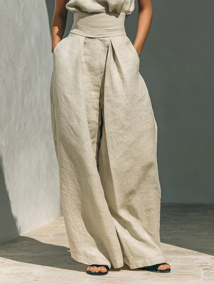 Flor™ | Minimalist two-piece set of tank top and wide-leg pants in cotton and linen for women