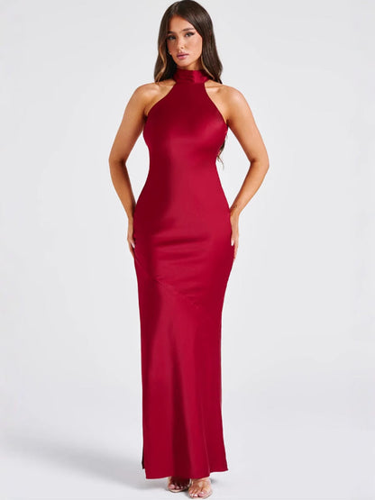 ZEYNEP | Elegant Satin Maxi Dress with Halter Neckline