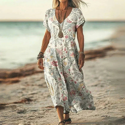 CATERINA | Midi Vintage Dress with Flowing Cut and Relaxed Elegance for Summer Days