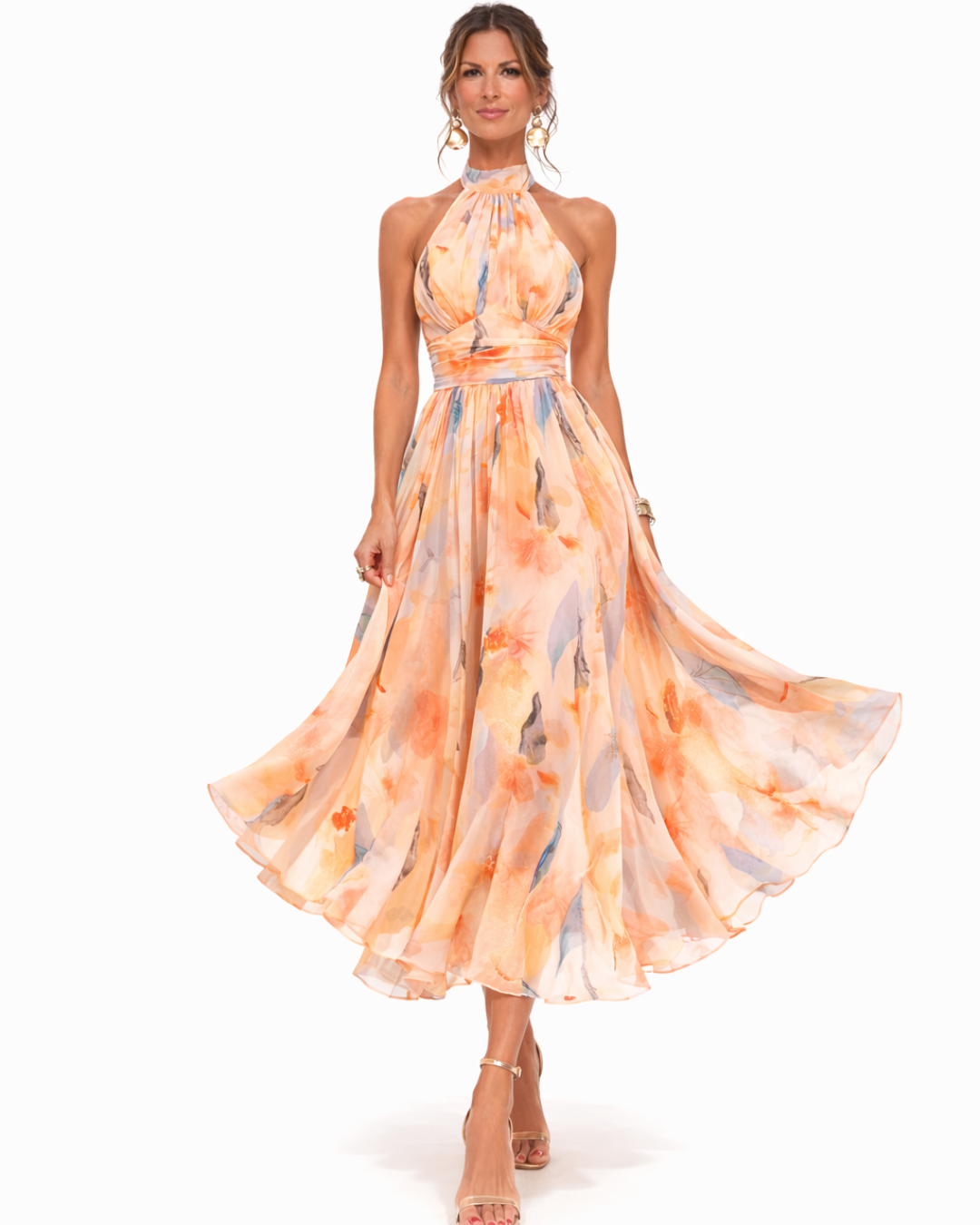 Aurora | Halter Neck Maxi Dress with Watercolour Print