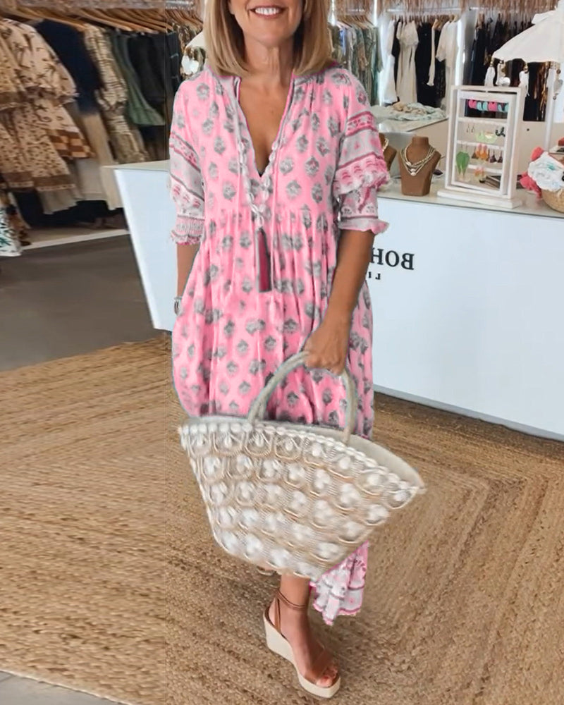 GIULIA | Midi Dress with V-neck and Elegant Balloon Sleeves