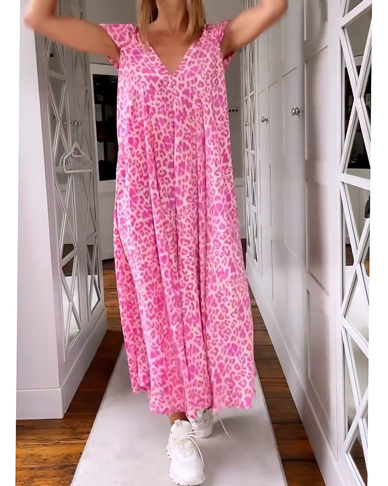 TALIA | Long Printed Dress with V-Neck and Short Sleeves for a Boho Summer Look