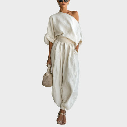 Ginevra | Premium two-piece linen set with off-the-shoulder design