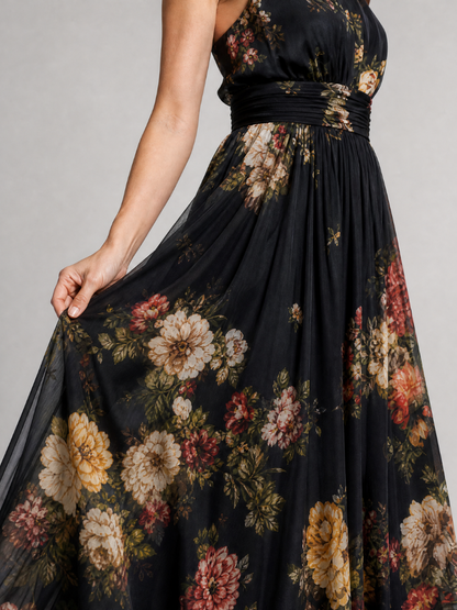 Sior | Midi Dress with Floral Halter Neckline