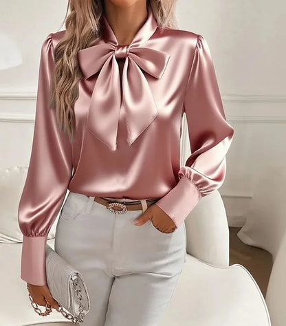 Eloria | Satin Blouse with Long Sleeves and Bow