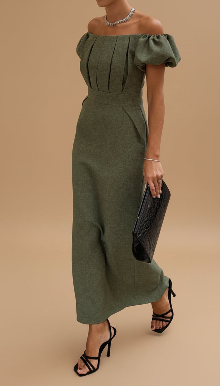 JASMIN | Elegant Midi Dress with Accentuated Waist and Timeless Evening Style