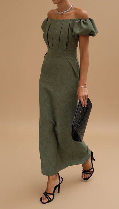 JASMIN | Elegant Midi Dress with Accentuated Waist and Timeless Evening Style
