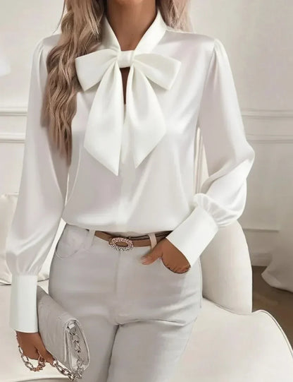 Eloria | Satin Blouse with Long Sleeves and Bow