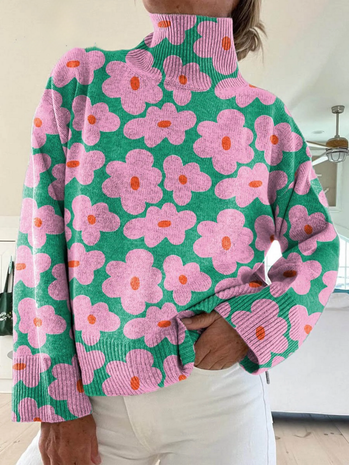 MIRELLIA™ | Floral Sweater with High Collar for Comfortable Elegance and Daily Style Enjoyment