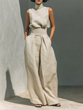 Women's minimalist set with sleeveless blouse and wide-leg pants