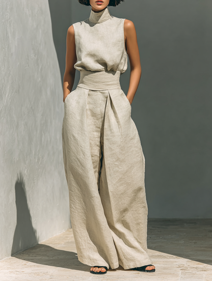 Lili – Minimalist cotton and canvas set: tank top and wide-leg pants for women