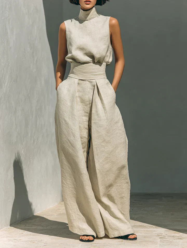 Flor™ | Minimalist two-piece set of tank top and wide-leg pants in cotton and linen for women