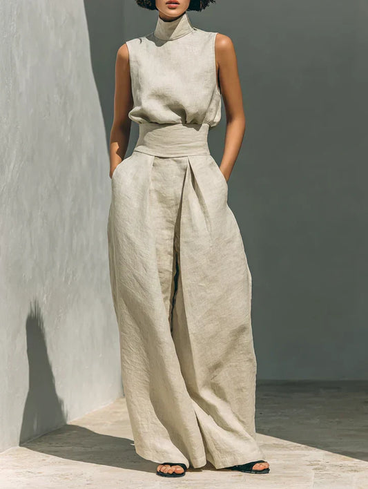 Flor™ | Minimalist two-piece set of tank top and wide-leg pants in cotton and linen for women