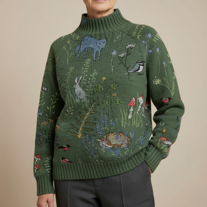 Hana | My Knitted Sweater with Forest Inspired Print