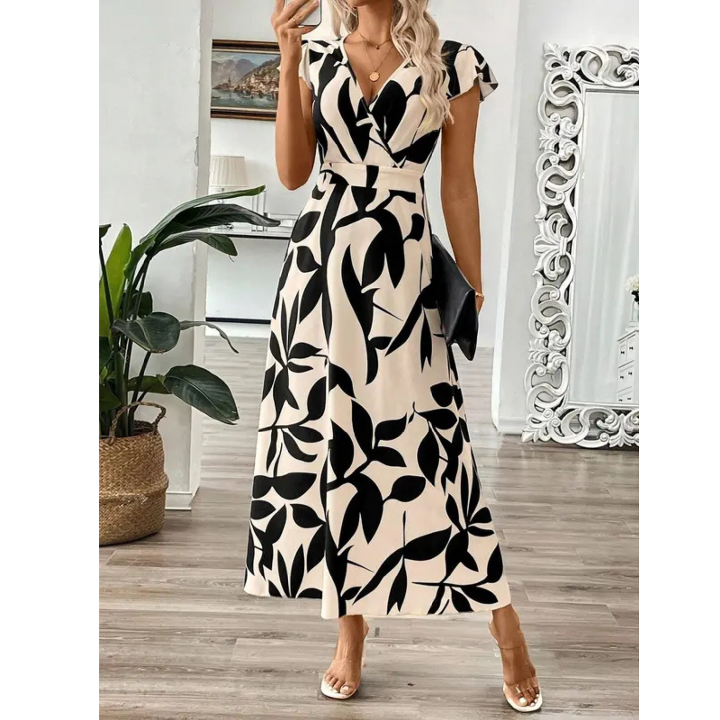 CLARA | Floral Maxi Dress with Wrap V-Neckline for Elegant Everyday Wear