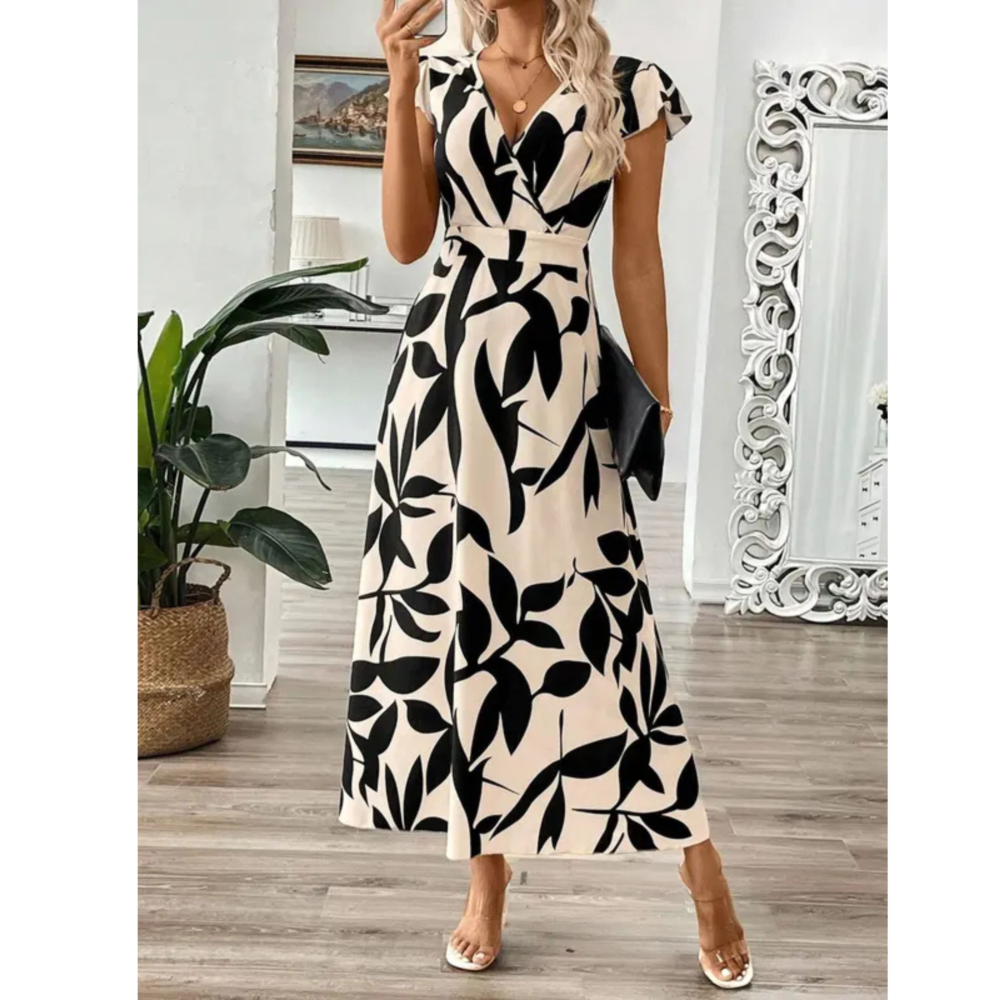 CLARA | Floral Maxi Dress with Wrap V-Neckline for Elegant Everyday Wear