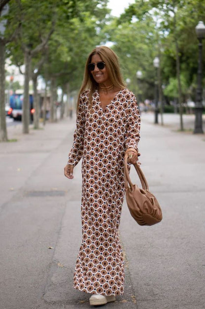 GABRIELLA | Long Dress with Geometric Print and Elegant Cut for Any Occasion