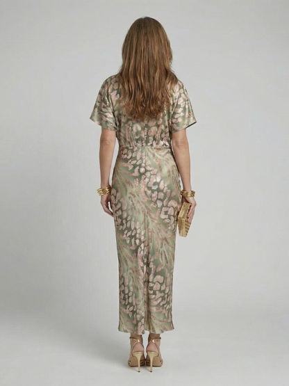 Elodie | Abstract Print V Neck Twist Waist Midi Dress