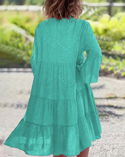 CHIARA | Long Dress with Boho Print and 3/4 Bell Sleeves