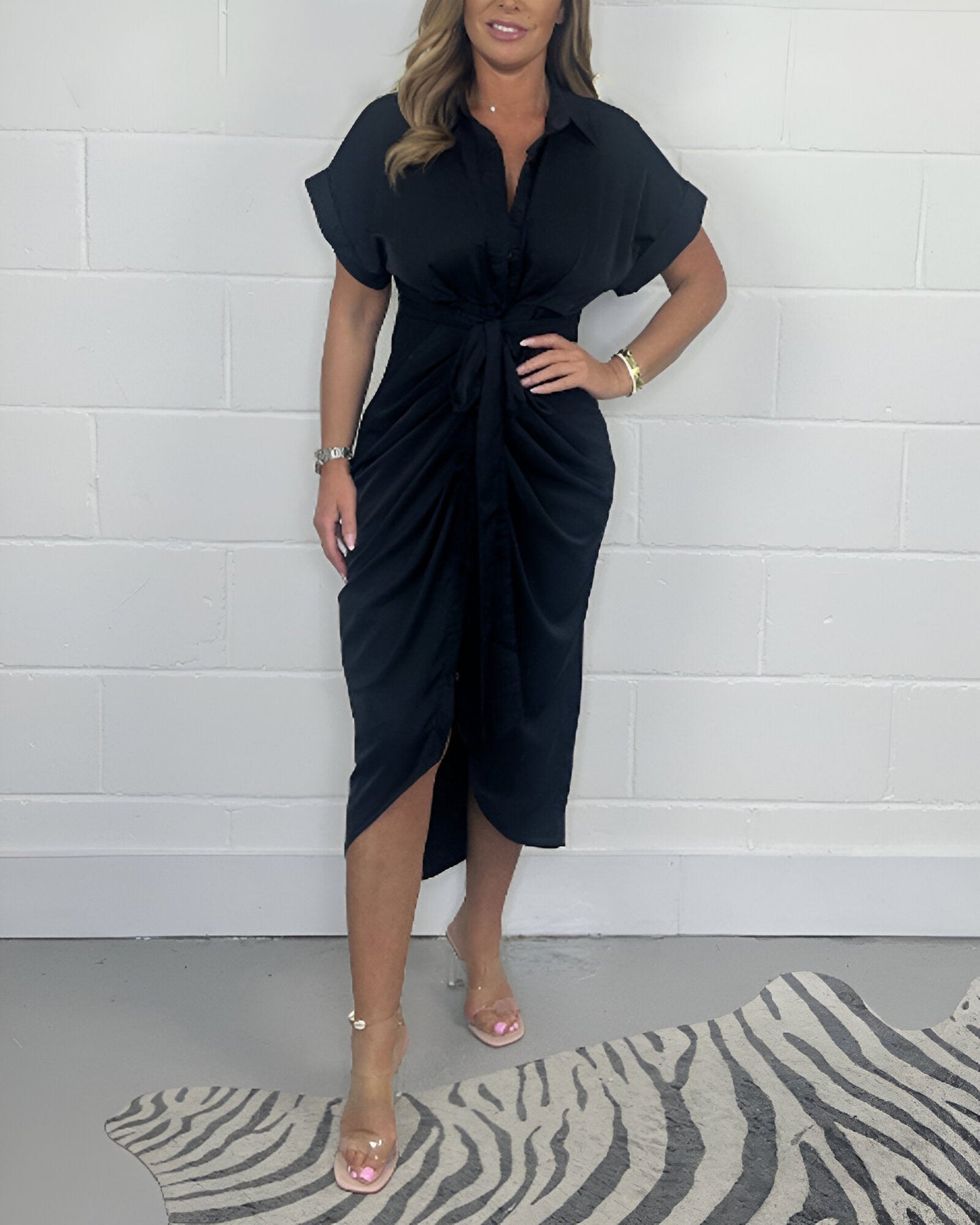 CARLA | Shirt Dress with Bow and Ruffled Hem for Everyday Elegance