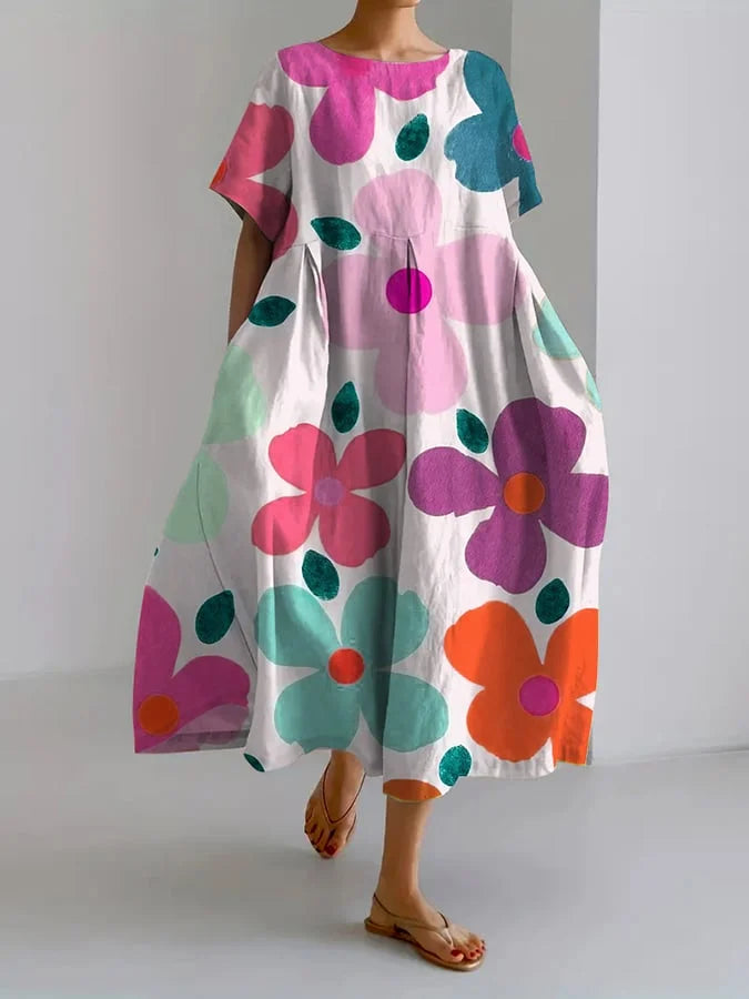 ELIANA | Midi Floral Dress with Carefree Style and Summer Comfort for Colorful Days