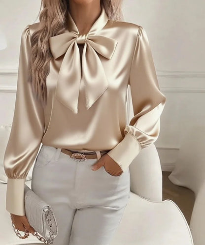 Eloria | Satin Blouse with Long Sleeves and Bow