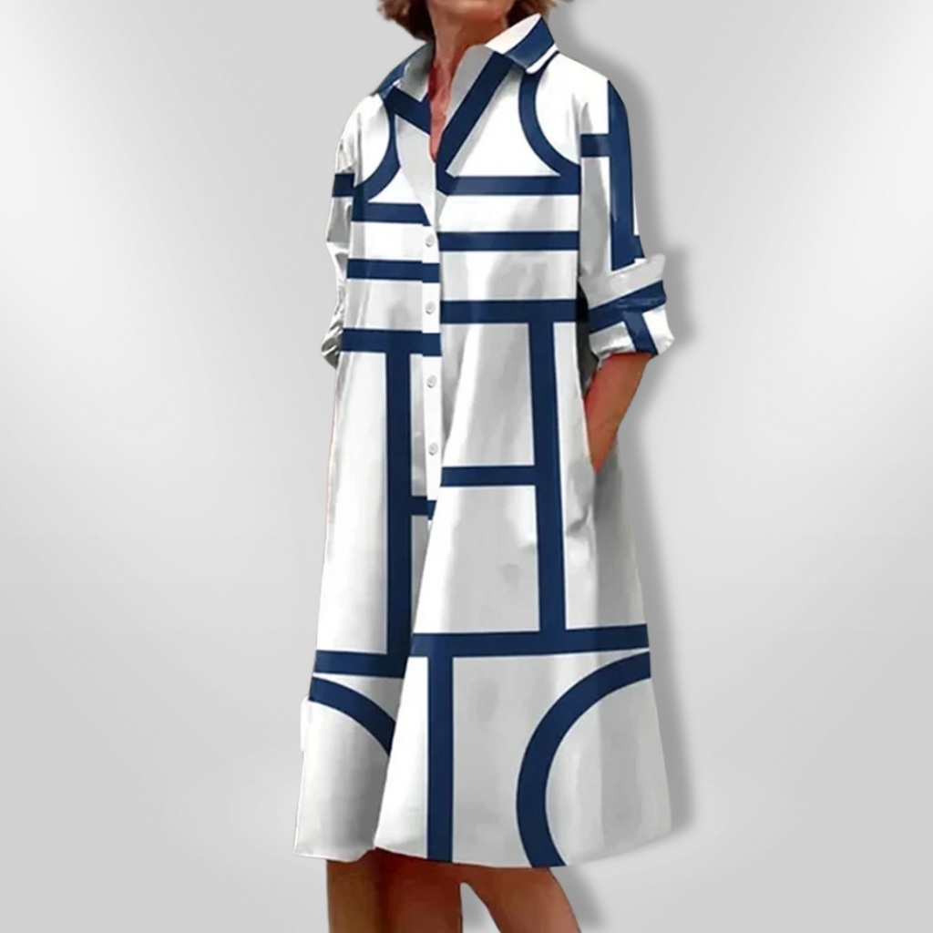 AURORA | Midi Hemdress with Flattering Cut and Modern Geometric Print
