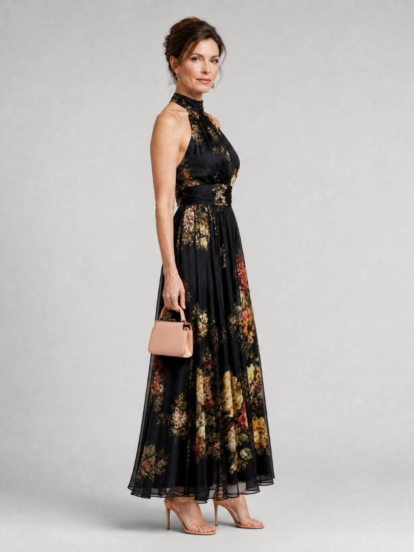 Sior | Midi Dress with Floral Halter Neckline