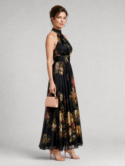 Sior | Midi Dress with Floral Halter Neckline