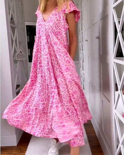 TALIA | Long Printed Dress with V-Neck and Short Sleeves for a Boho Summer Look