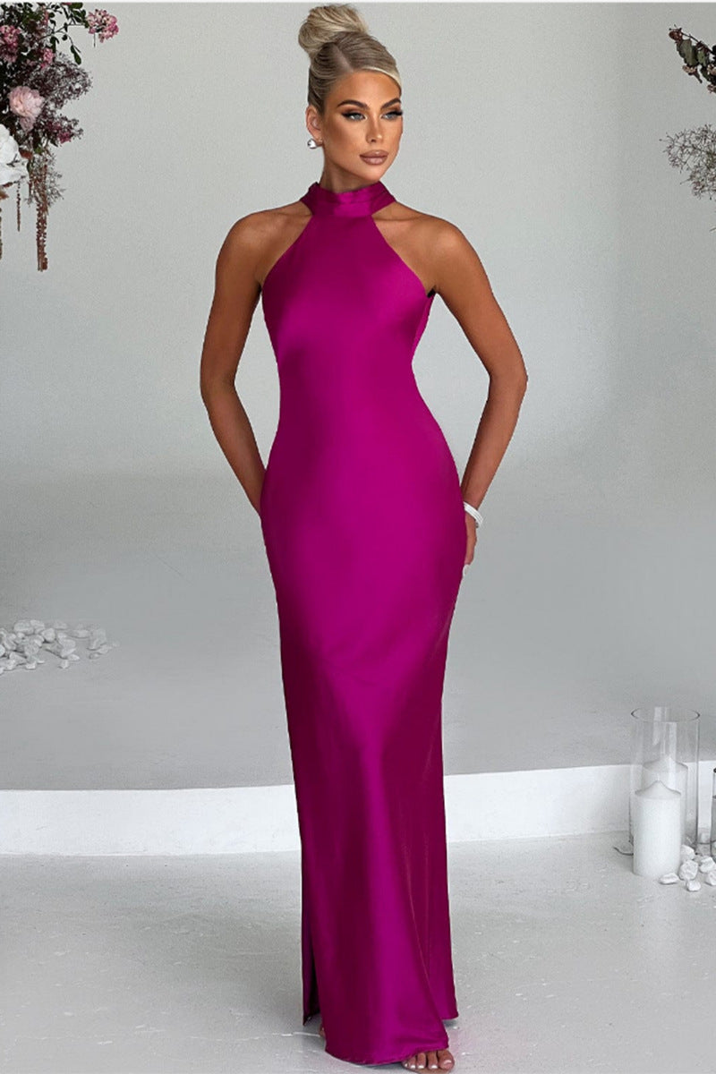 ZEYNEP | Elegant Satin Maxi Dress with Halter Neckline