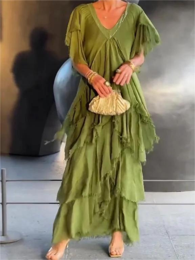SAVANE | Long Flowing Dress with Elegant V-Neck
