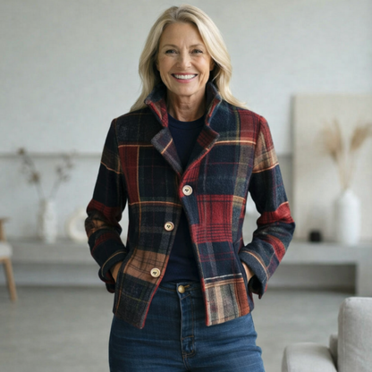Fleur | Checked Mid-Length Coat with Comfortable Warmth and Timeless Urban Style