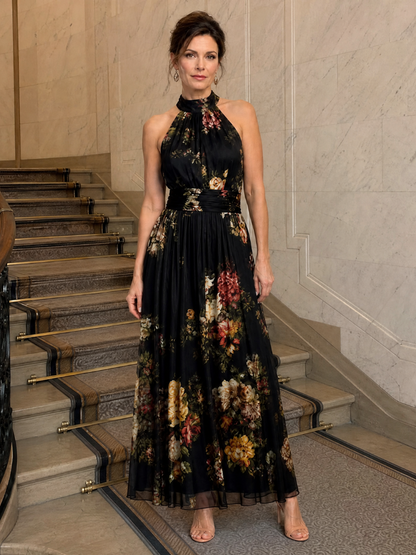 Sior | Midi Dress with Floral Halter Neckline